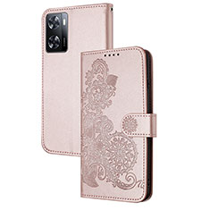 Leather Case Stands Flip Flowers Cover Holder Y01X for Oppo A77 4G Rose Gold