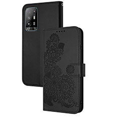 Leather Case Stands Flip Flowers Cover Holder Y01X for Oppo A94 5G Black