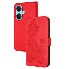 Leather Case Stands Flip Flowers Cover Holder Y01X for Oppo K11 5G Red