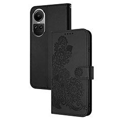 Leather Case Stands Flip Flowers Cover Holder Y01X for Oppo Reno10 5G Black