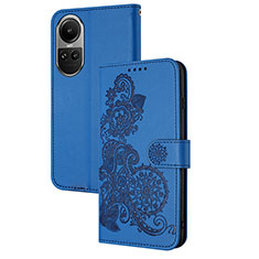 Leather Case Stands Flip Flowers Cover Holder Y01X for Oppo Reno10 5G Blue