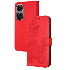 Leather Case Stands Flip Flowers Cover Holder Y01X for Oppo Reno10 5G Red