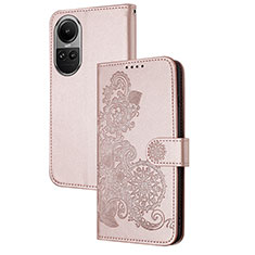 Leather Case Stands Flip Flowers Cover Holder Y01X for Oppo Reno10 5G Rose Gold