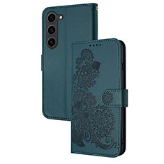 Leather Case Stands Flip Flowers Cover Holder Y01X for Samsung Galaxy S24 5G Green