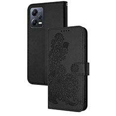 Leather Case Stands Flip Flowers Cover Holder Y01X for Xiaomi Poco X5 5G Black