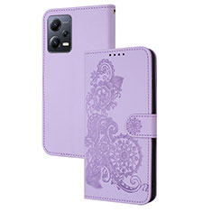 Leather Case Stands Flip Flowers Cover Holder Y01X for Xiaomi Poco X5 5G Purple