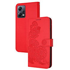 Leather Case Stands Flip Flowers Cover Holder Y01X for Xiaomi Poco X5 5G Red
