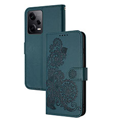 Leather Case Stands Flip Flowers Cover Holder Y01X for Xiaomi Redmi Note 12 Explorer Green