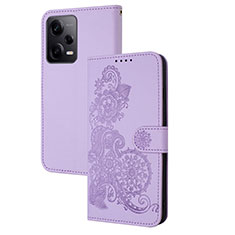 Leather Case Stands Flip Flowers Cover Holder Y01X for Xiaomi Redmi Note 12 Explorer Purple