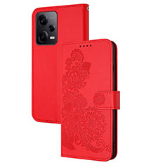 Leather Case Stands Flip Flowers Cover Holder Y01X for Xiaomi Redmi Note 12 Pro+ Plus 5G Red