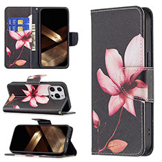 Leather Case Stands Flip Flowers Cover L07 Holder for Apple iPhone 14 Pro Brown