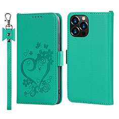 Leather Case Stands Flip Flowers Cover L16 Holder for Apple iPhone 13 Pro Green