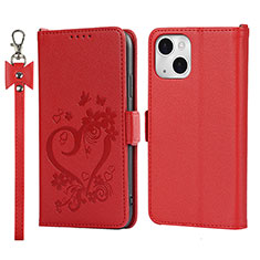 Leather Case Stands Flip Flowers Cover L16 Holder for Apple iPhone 15 Red