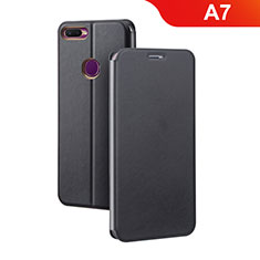 Leather Case Stands Flip Holder Cover for Oppo A7 Black