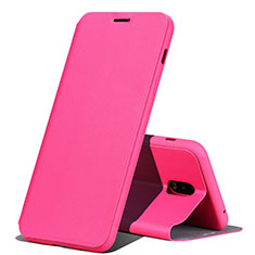 Leather Case Stands Flip Holder Cover for Samsung Galaxy C8 C710F Hot Pink