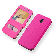 Leather Case Stands Flip Holder Cover for Samsung Galaxy J5 (2017) Duos J530F Hot Pink