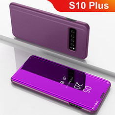 Leather Case Stands Flip Holder Mirror Cover for Samsung Galaxy S10 Plus Purple