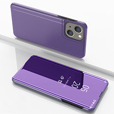 Leather Case Stands Flip Mirror Cover Holder for Apple iPhone 13 Mini Purple