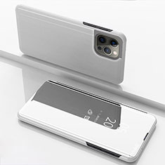 Leather Case Stands Flip Mirror Cover Holder for Apple iPhone 15 Pro Max Silver