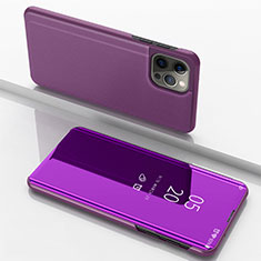 Leather Case Stands Flip Mirror Cover Holder for Apple iPhone 15 Pro Purple