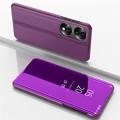 Leather Case Stands Flip Mirror Cover Holder for Huawei Honor 70 5G Purple