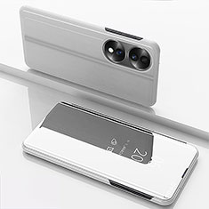 Leather Case Stands Flip Mirror Cover Holder for Huawei Honor 70 5G Silver