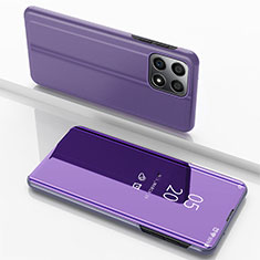 Leather Case Stands Flip Mirror Cover Holder for Huawei Honor 70 Lite 5G Clove Purple