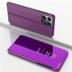 Leather Case Stands Flip Mirror Cover Holder for Huawei Honor 70 Lite 5G Purple