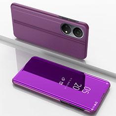 Leather Case Stands Flip Mirror Cover Holder for Huawei Honor X7 Purple