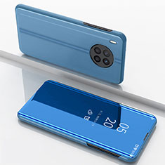 Leather Case Stands Flip Mirror Cover Holder for Huawei Nova 8i Blue