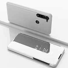 Leather Case Stands Flip Mirror Cover Holder for Motorola Moto G8 Power Silver