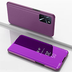Leather Case Stands Flip Mirror Cover Holder for Oppo A16s Purple
