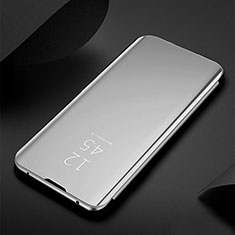 Leather Case Stands Flip Mirror Cover Holder for Oppo A54 5G Silver