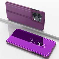 Leather Case Stands Flip Mirror Cover Holder for Oppo Reno9 Pro 5G Purple