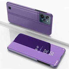 Leather Case Stands Flip Mirror Cover Holder for Realme C31 Clove Purple