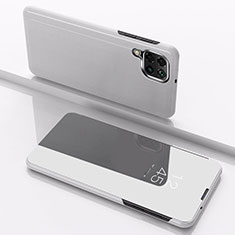 Leather Case Stands Flip Mirror Cover Holder for Samsung Galaxy A12 5G Silver