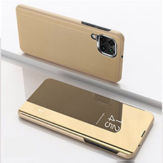 Leather Case Stands Flip Mirror Cover Holder for Samsung Galaxy A22 4G Gold