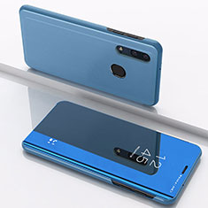 Leather Case Stands Flip Mirror Cover Holder for Samsung Galaxy A40 Blue