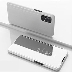 Leather Case Stands Flip Mirror Cover Holder for Samsung Galaxy A72 4G Silver