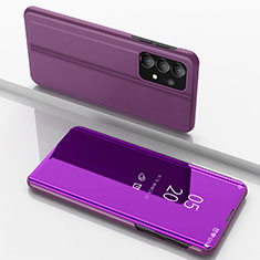 Leather Case Stands Flip Mirror Cover Holder for Samsung Galaxy A73 5G Purple