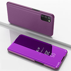 Leather Case Stands Flip Mirror Cover Holder for Samsung Galaxy F02S SM-E025F Clove Purple