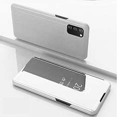 Leather Case Stands Flip Mirror Cover Holder for Samsung Galaxy F02S SM-E025F Silver