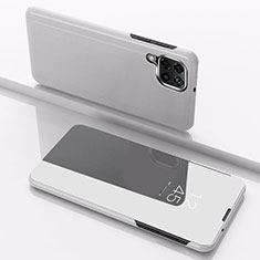 Leather Case Stands Flip Mirror Cover Holder for Samsung Galaxy F12 Silver