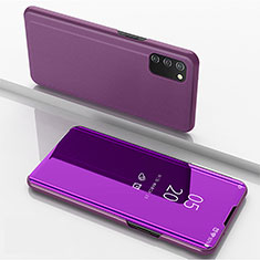 Leather Case Stands Flip Mirror Cover Holder for Samsung Galaxy M02s Clove Purple