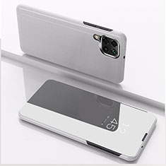 Leather Case Stands Flip Mirror Cover Holder for Samsung Galaxy M33 5G Silver