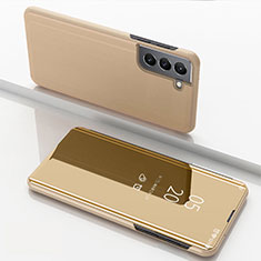 Leather Case Stands Flip Mirror Cover Holder for Samsung Galaxy S24 5G Gold