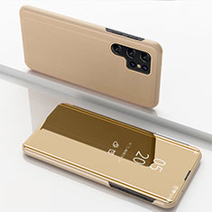 Leather Case Stands Flip Mirror Cover Holder for Samsung Galaxy S24 Ultra 5G Gold