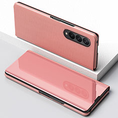 Leather Case Stands Flip Mirror Cover Holder for Samsung Galaxy Z Fold3 5G Rose Gold