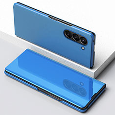 Leather Case Stands Flip Mirror Cover Holder for Samsung Galaxy Z Fold5 5G Blue