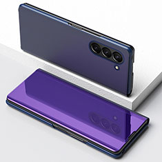 Leather Case Stands Flip Mirror Cover Holder for Samsung Galaxy Z Fold5 5G Purple